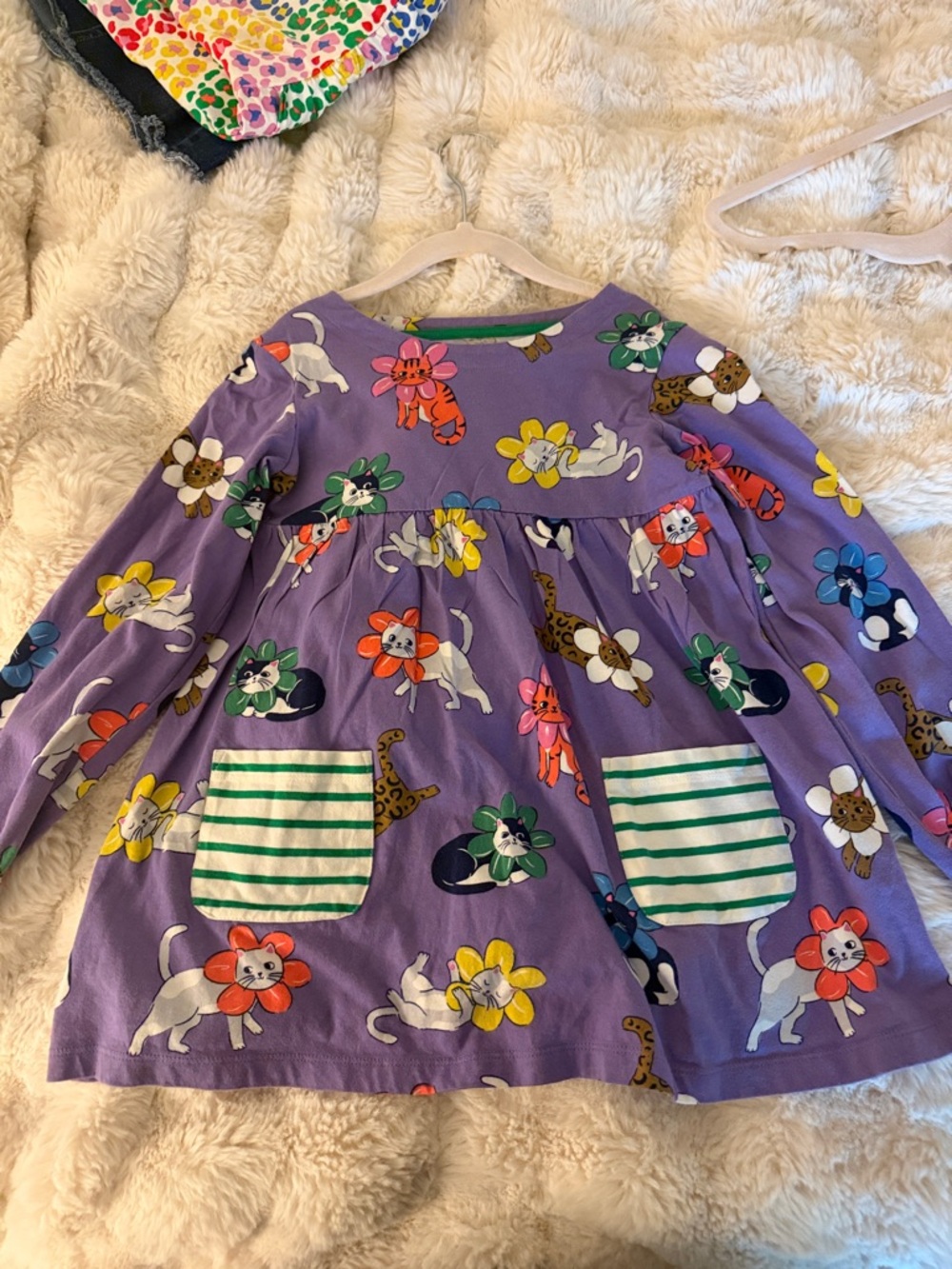 Mini Boden Purple Long Sleeve Tunic Top with Floral Cat Print